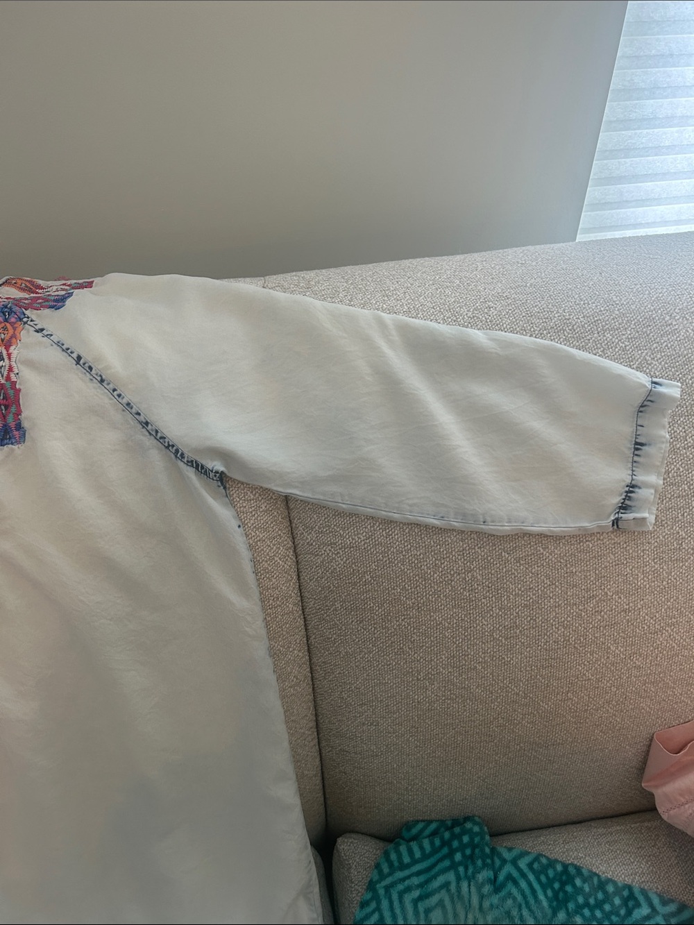 Soft Surroundings chambray Tunic with Multicolor Geometric Embroidery - Picture 3 of 4